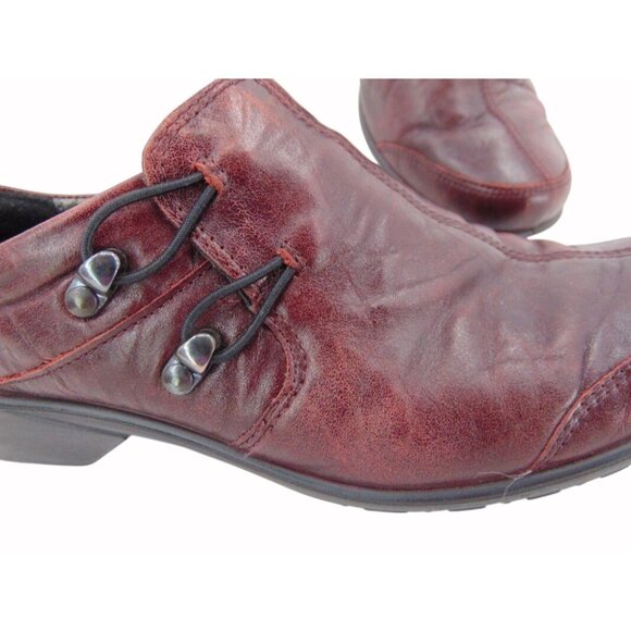 Romika Dark Red Two Hook Shoes US 8 EUR 39 Round Toe Elastic Loop Leather - Picture 2 of 16